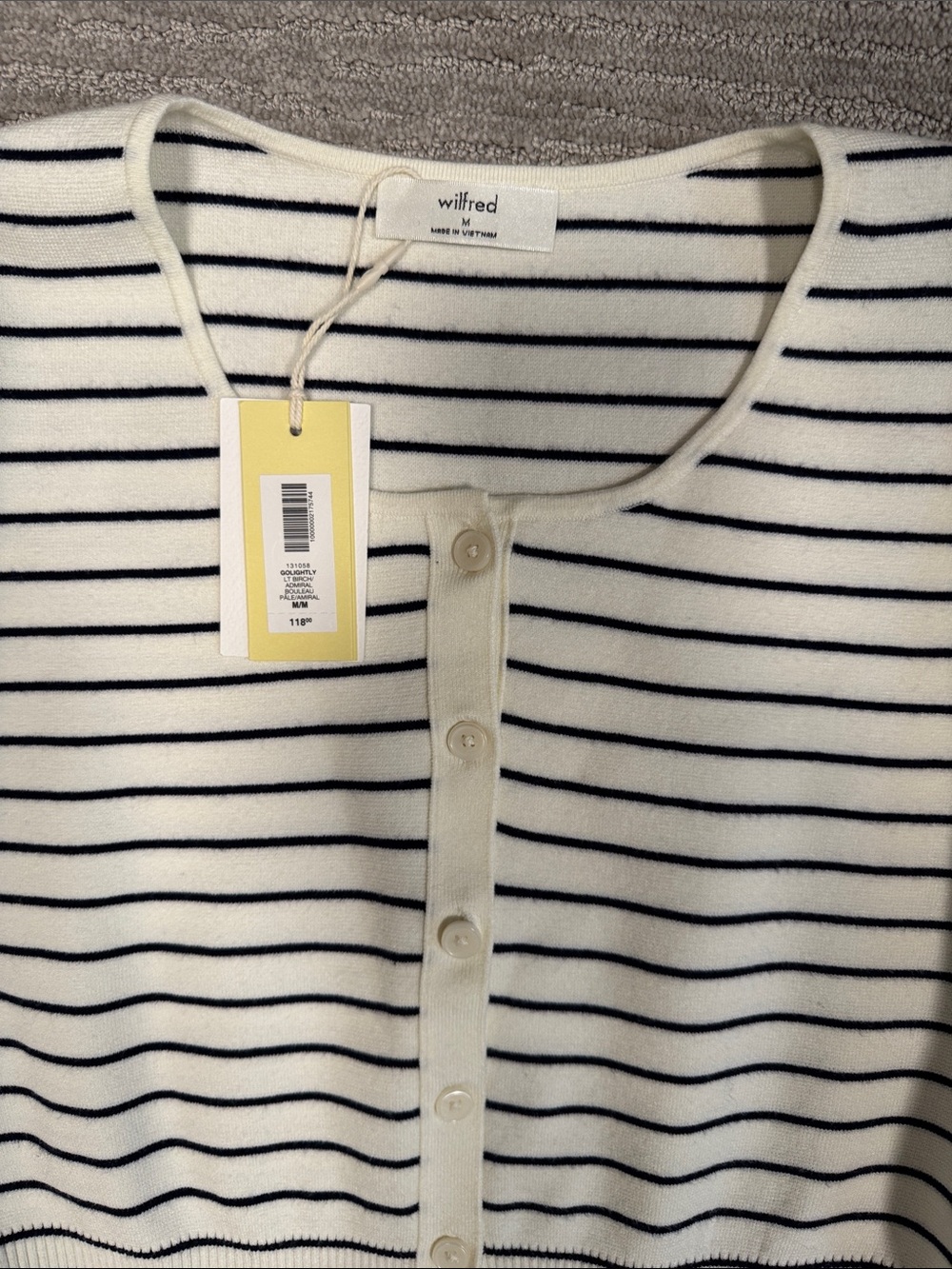 Aritzia Wilfred NWT Golightly Cardigan Light Birch/Admiral Size Medium - Picture 6 of 9